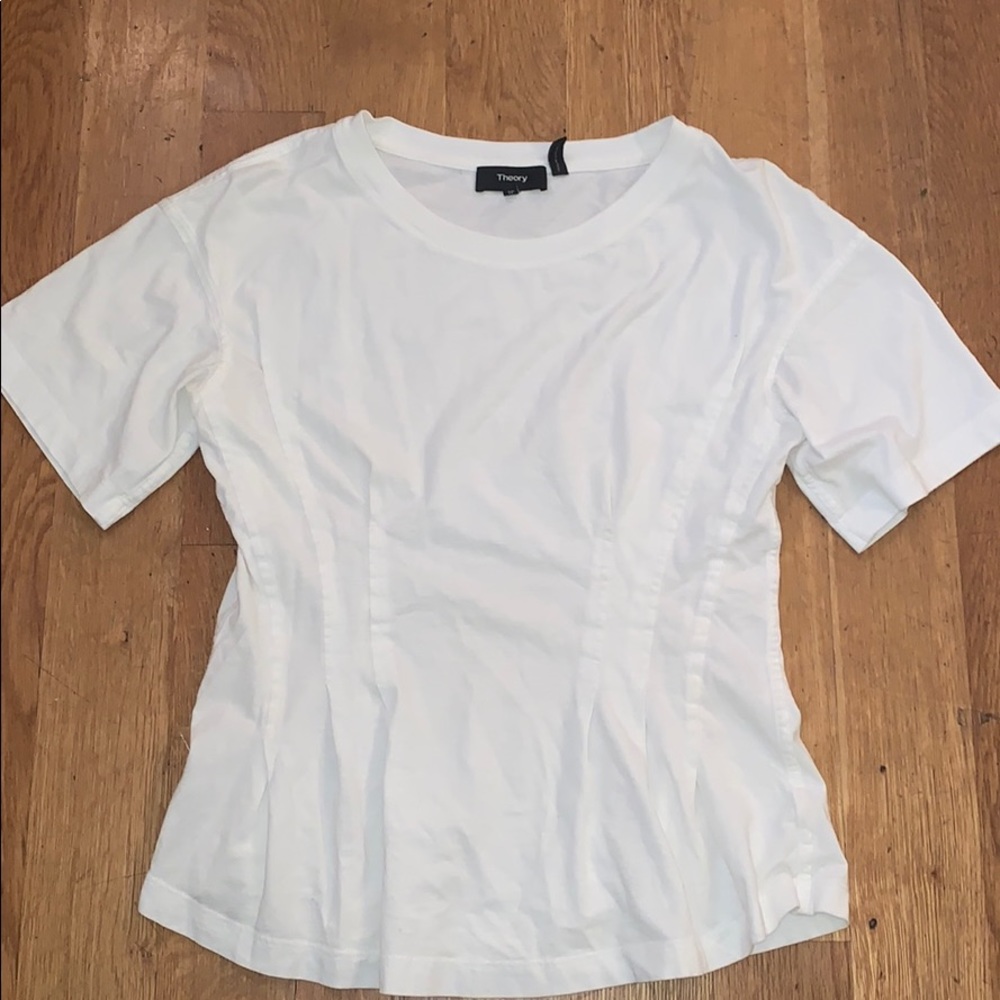 Theory white t shirt with stubble peplum